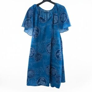 1960s VTG made In Hawaii Hilo Hattie Blue Patterned Midi Dress